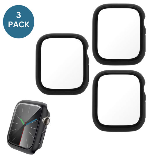 3 Pack Qixxronics for Apple Watch Series 8 41mm Black Case Built-in Tempered Glass Screen Protector