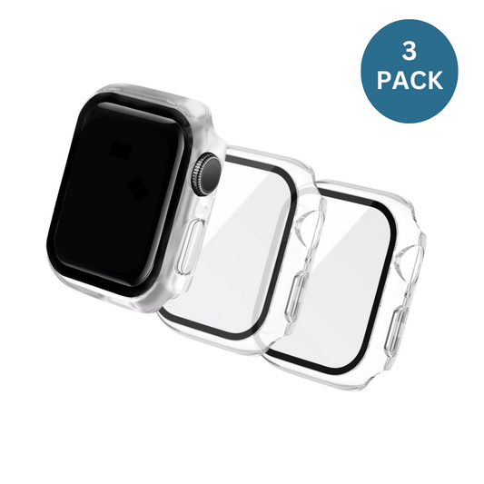 Qixxronics Full Cover Case Clear for Apple Watch Series SE 2 40mm, 3PACK, with Built-in Clear Tempered Glass Screen Protector