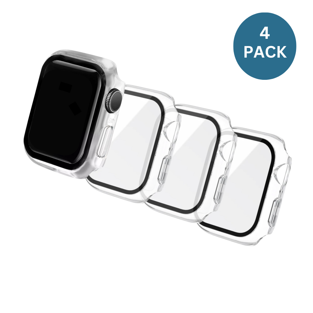 4PCS Qixxronics Clear Case with Built in Tempered Glass Screen Protector Compatible with Apple Watch Series 6 Series 5 Series 4 (44mm)