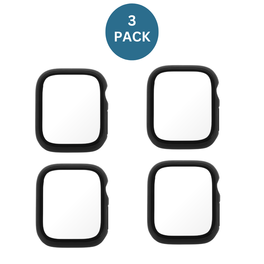 4PCS Qixxronics Black Case for Apple Watch Series 7 / 8 / 9 - 45mm, with Built-in Tempered Glass Screen Protector Full Coverage