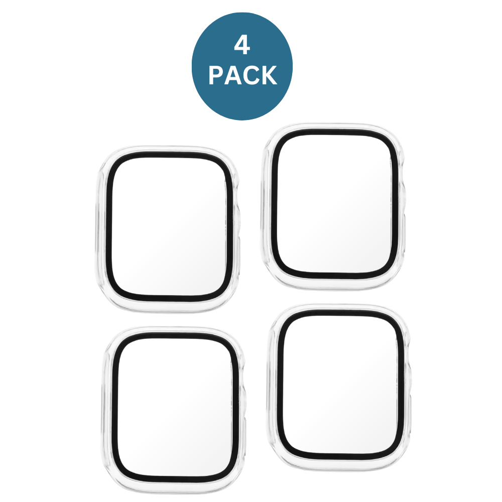 4PACK Qixxronics for Apple Watch Case, Series 7 Series 8 Series 9 (41mm), Clear, with Built-in Tempered Glass Screen Protector