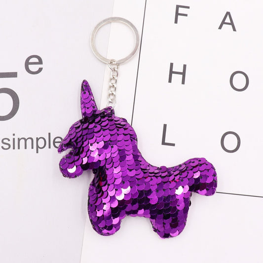 Purple Cartoon Unicorn Sequins Keychain for Women Ladies Mom Gift Keyring Girl