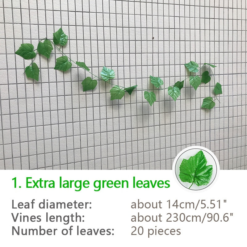 25 Styles Green Silk Artificial Hanging Leaf Garland Plants Vine Leaves Decor