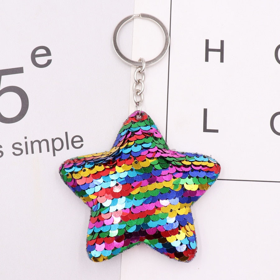 Colorful Sea Star Sequins Keychain for Women Ladies Mom Gift Keyring Girl Car