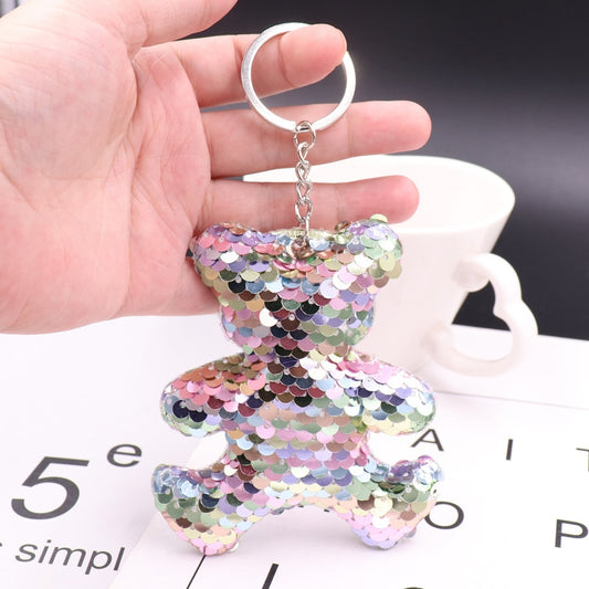 Multicolor Bear Sequins Keychain for Women Ladies Mom Gift Keyring Girl Car Bag