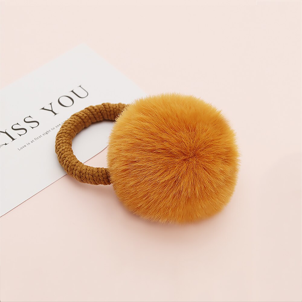 11 Styles Women Soft Furry Candy Colorful Fur Ball Hair Ring Hair Rope Pom Pom