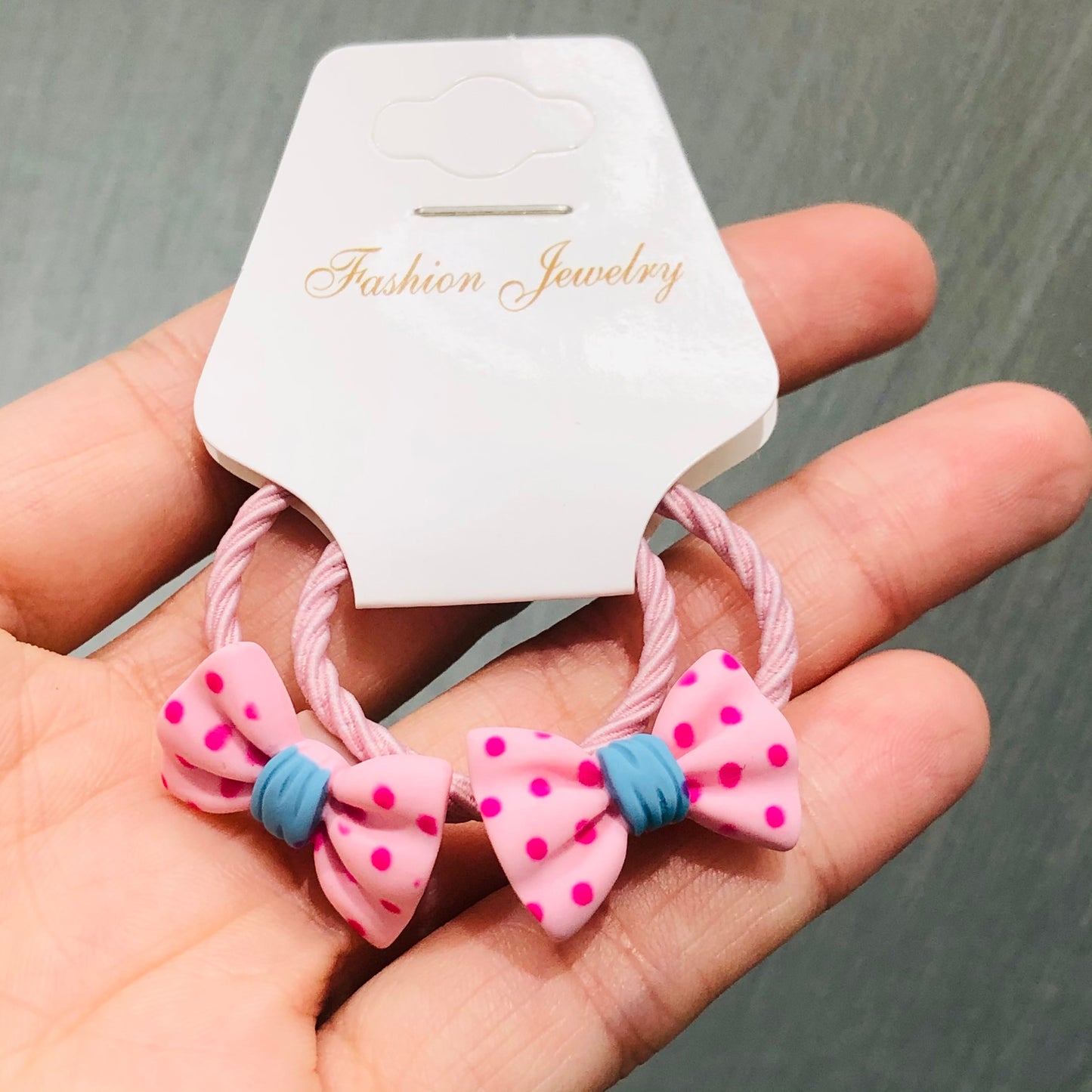 2Pcs Pink Blue Polka Dot Bow Girls Elastic Hair Bands Ponytail Hair Ties Kids