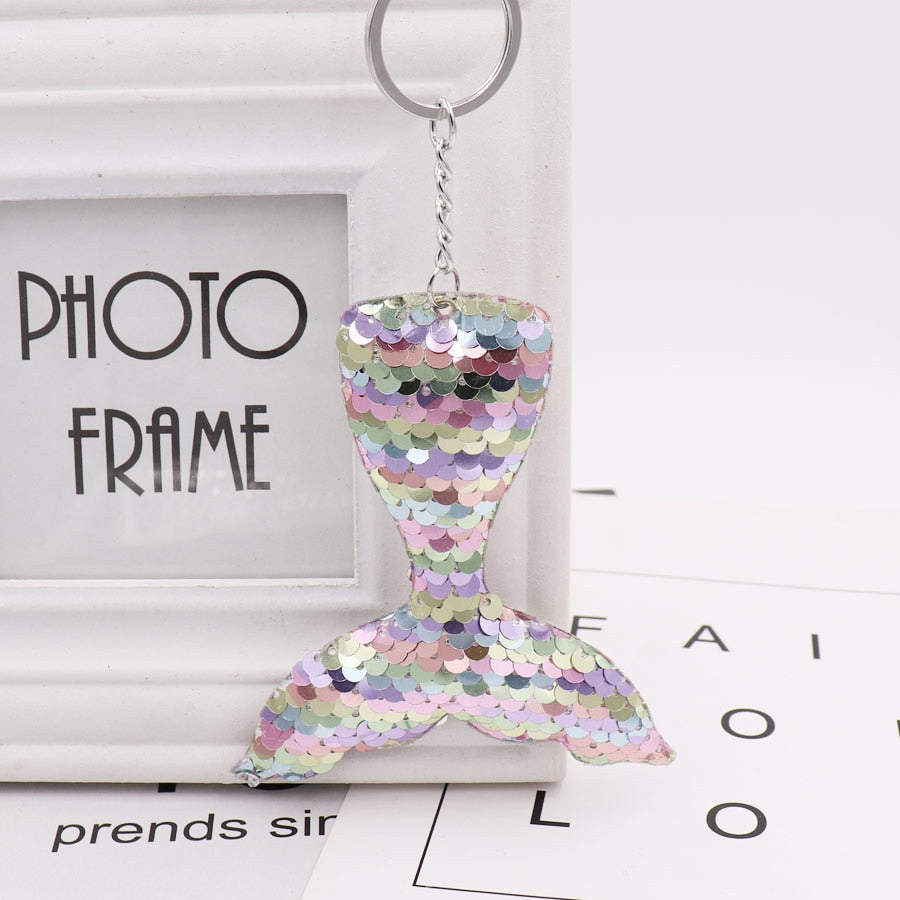 Mixed Color Mermaid Tail Sequins Keychain for Women Ladies Mom Gift Keyring Girl
