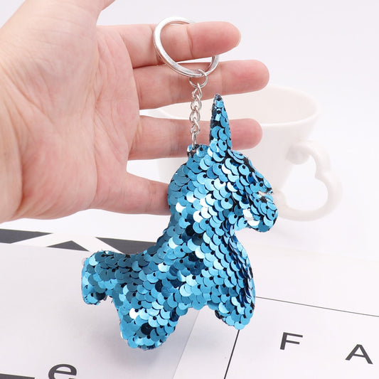 Blue Cartoon Unicorn Sequins Keychain for Women Ladies Mom Gift Keyring Girl Car