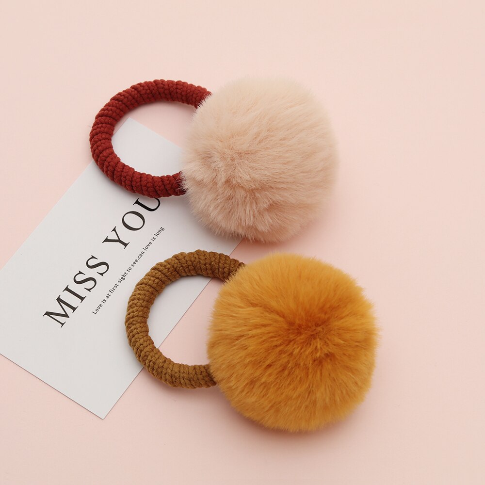 11 Styles Women Soft Furry Candy Colorful Fur Ball Hair Ring Hair Rope Pom Pom