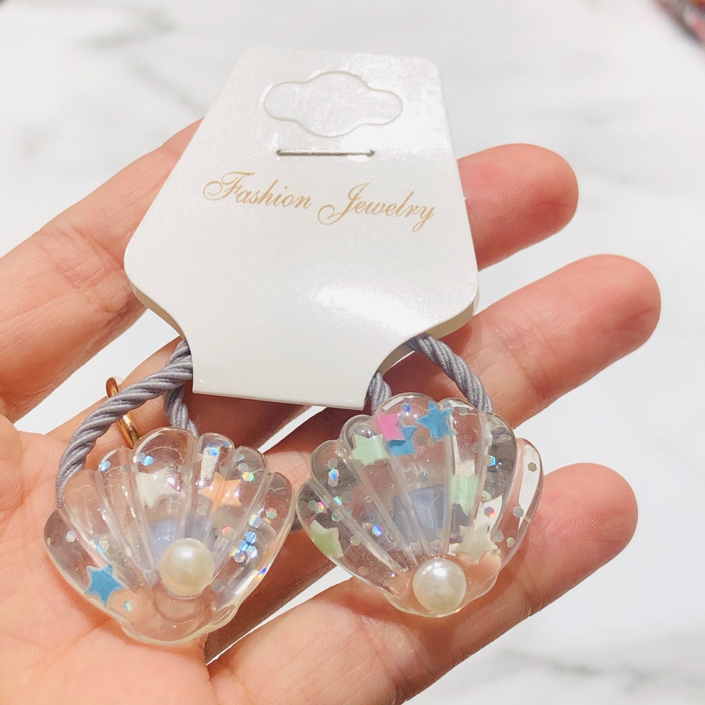 2Pcs Pearl Shell Children Elastic Hair Bands Kids Art Hair Ties Scrunchie