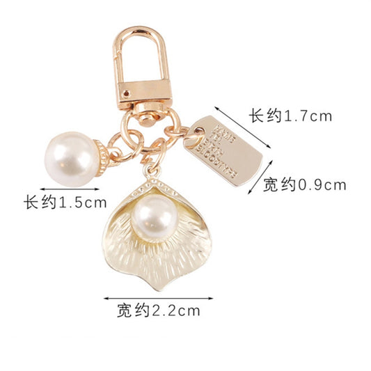 Leaves And Pearl Keychain Charms Ins Metal Accessories Ladies Bag Ornaments
