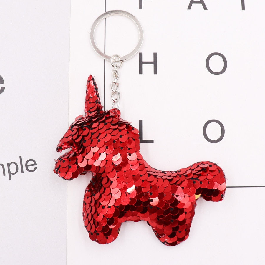Red Cartoon Unicorn Sequins Keychain for Women Ladies Mom Gift Keyring Girl Car