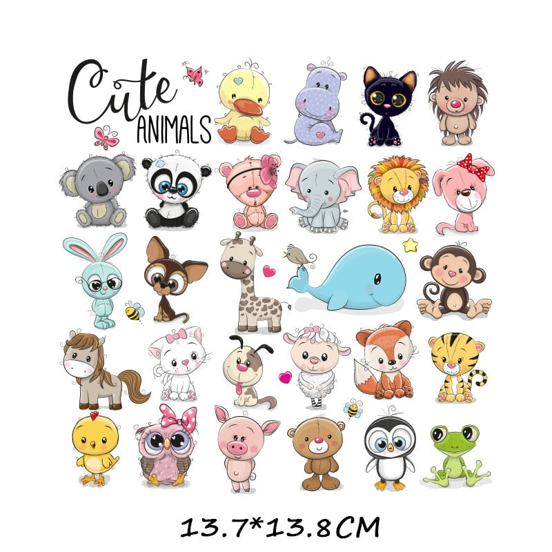 46 Styles Iron on Cute Animal Patches Set for Kids Clothing DIY T-shirt Applique