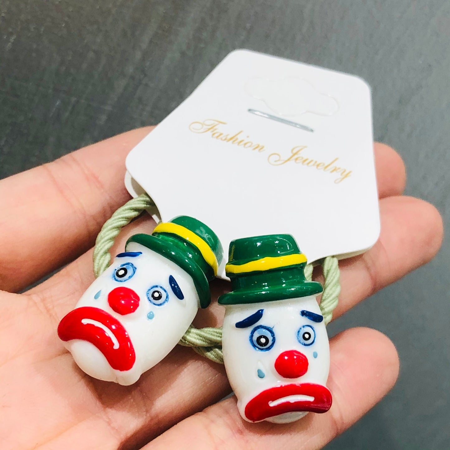 2Pcs Sad Clown Children Rubber Hair Bands Cartoon Scrunchies Kids Art Elastic