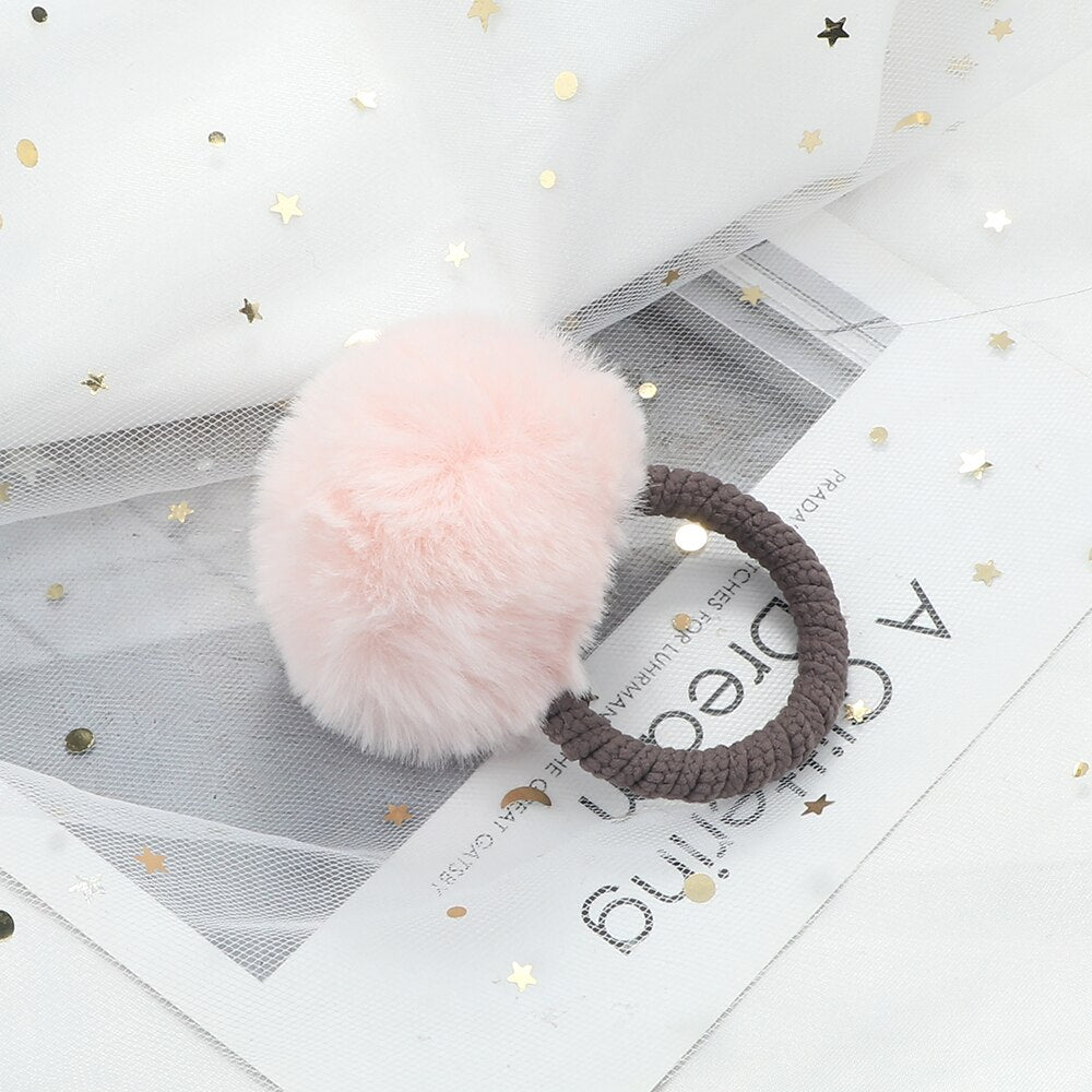 11 Styles Women Soft Furry Candy Colorful Fur Ball Hair Ring Hair Rope Pom Pom