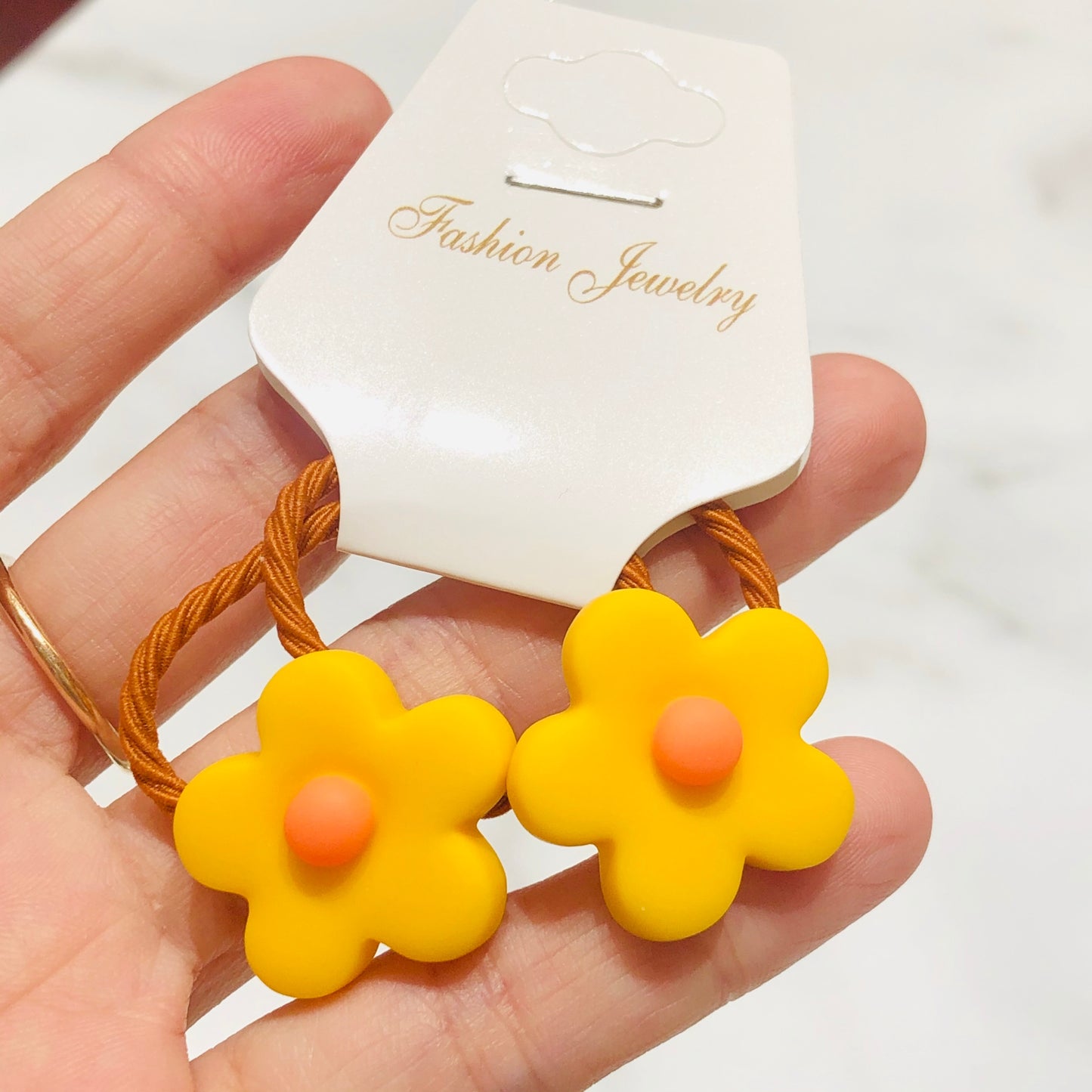 2Pcs Yellow Cute Flower Bloom Children Elastic Hair Bands Kids Art Hair Ties