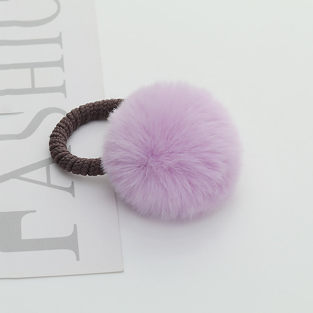 11 Styles Women Soft Furry Candy Colorful Fur Ball Hair Ring Hair Rope Pom Pom
