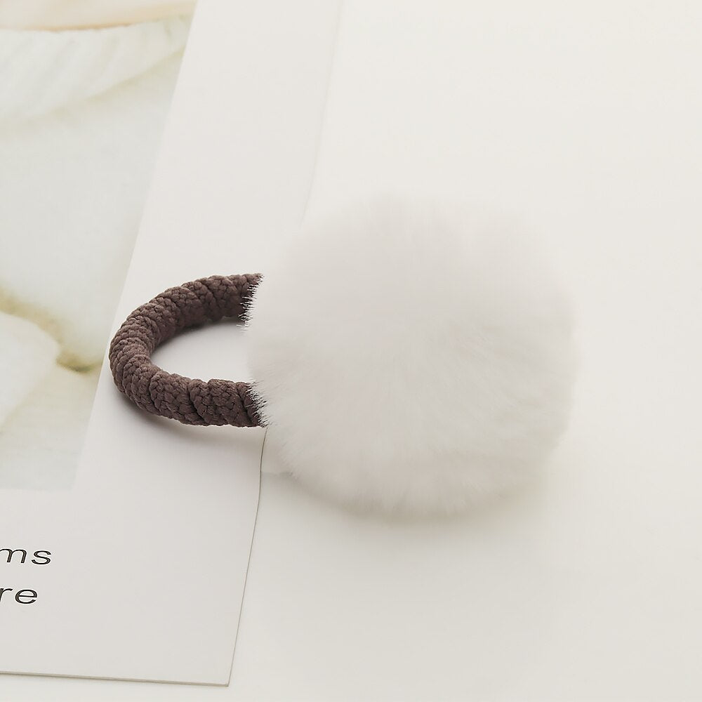 11 Styles Women Soft Furry Candy Colorful Fur Ball Hair Ring Hair Rope Pom Pom