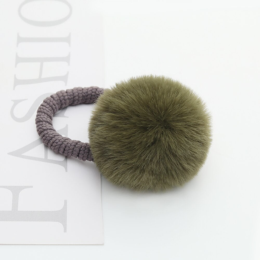 11 Styles Women Soft Furry Candy Colorful Fur Ball Hair Ring Hair Rope Pom Pom
