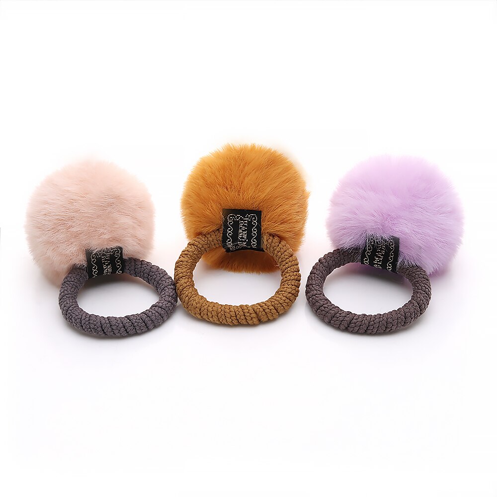 11 Styles Women Soft Furry Candy Colorful Fur Ball Hair Ring Hair Rope Pom Pom