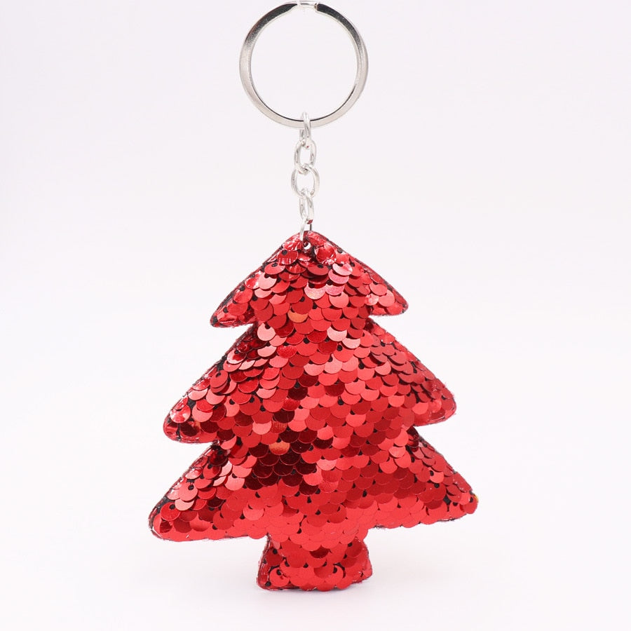 Red Christmas Tree Sequins Keychain for Women Ladies Mom Gift Keyring Girl Car