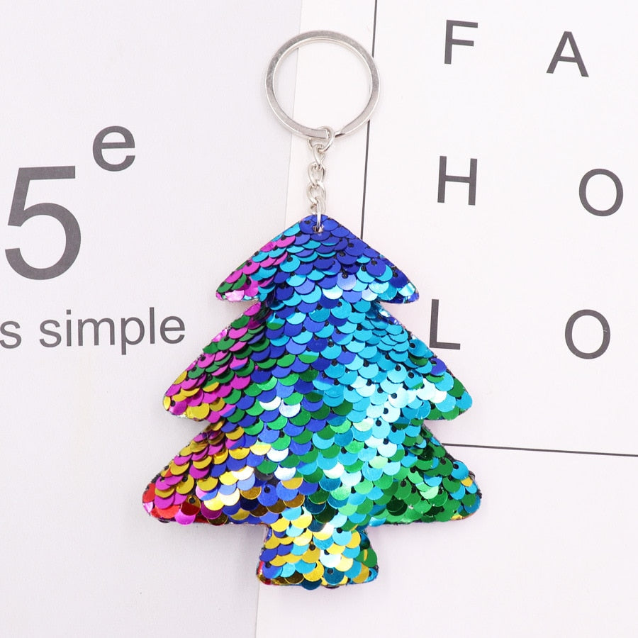Mixed Color Christmas Tree Sequins Keychain for Women Ladies Mom Gift Keyring