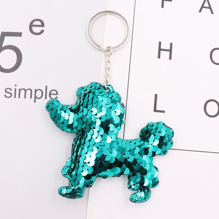 Green Poodle Sequins Keychain for Women Ladies Mom Gift Keyring Girl Car Bag