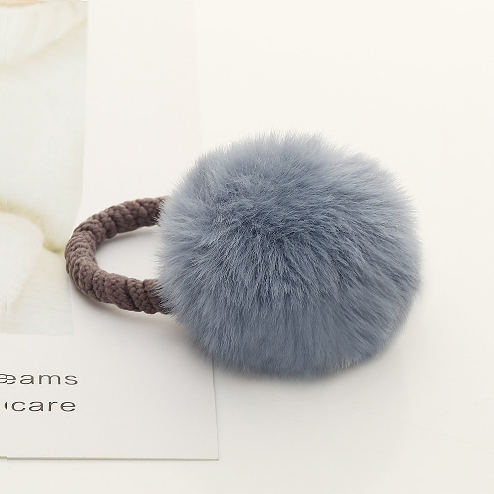11 Styles Women Soft Furry Candy Colorful Fur Ball Hair Ring Hair Rope Pom Pom