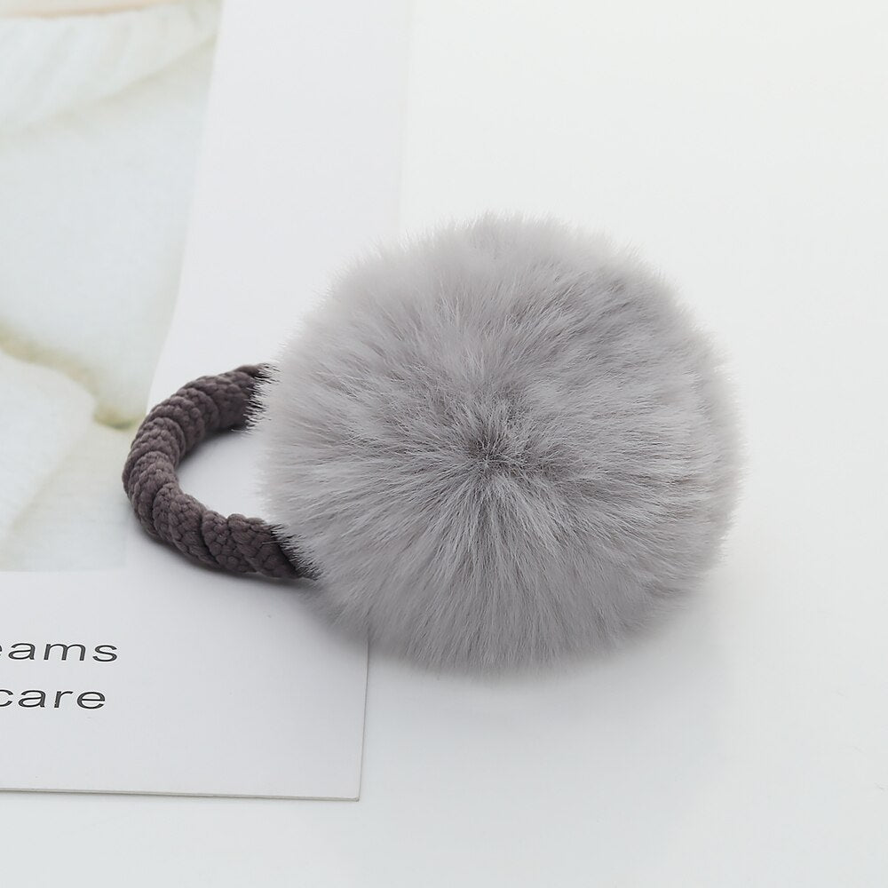 11 Styles Women Soft Furry Candy Colorful Fur Ball Hair Ring Hair Rope Pom Pom