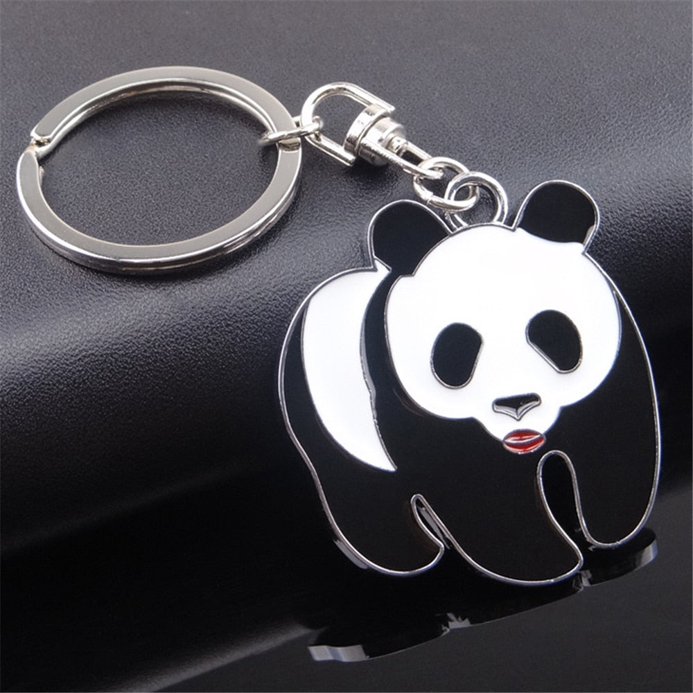 Panda Bear Keychain Stainless Steel Key Chain Charms Women Bag Cartoon Pendant