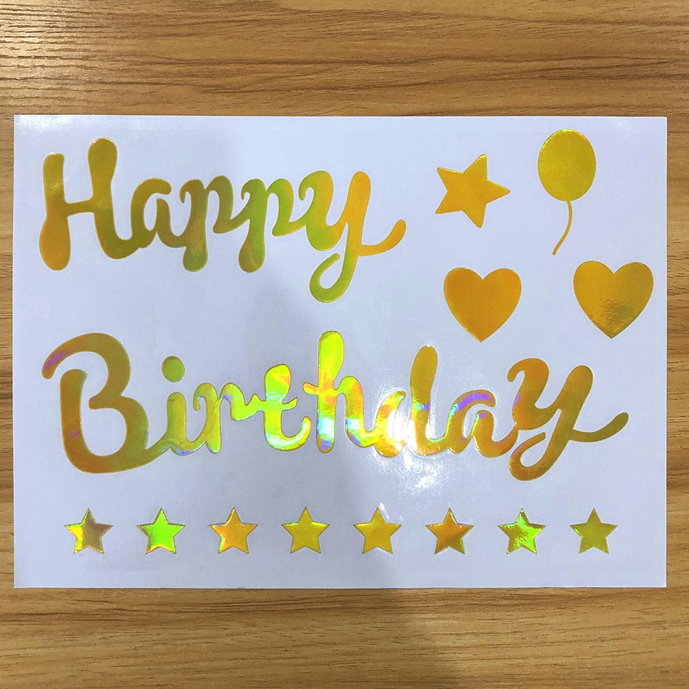 1pc 21x29cm Holographic Gold Happy Birthday Party Stickers Decals for Balloon