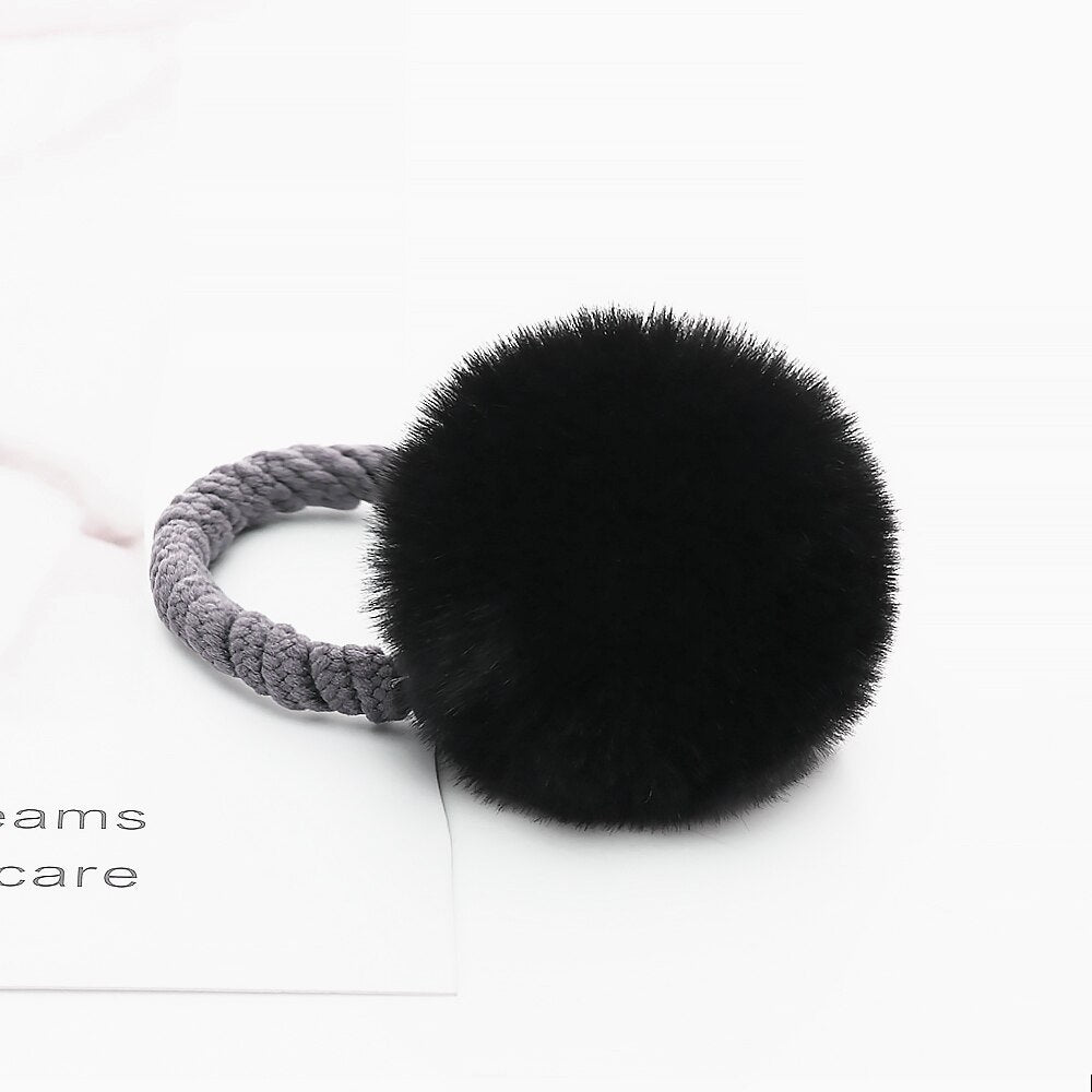 11 Styles Women Soft Furry Candy Colorful Fur Ball Hair Ring Hair Rope Pom Pom