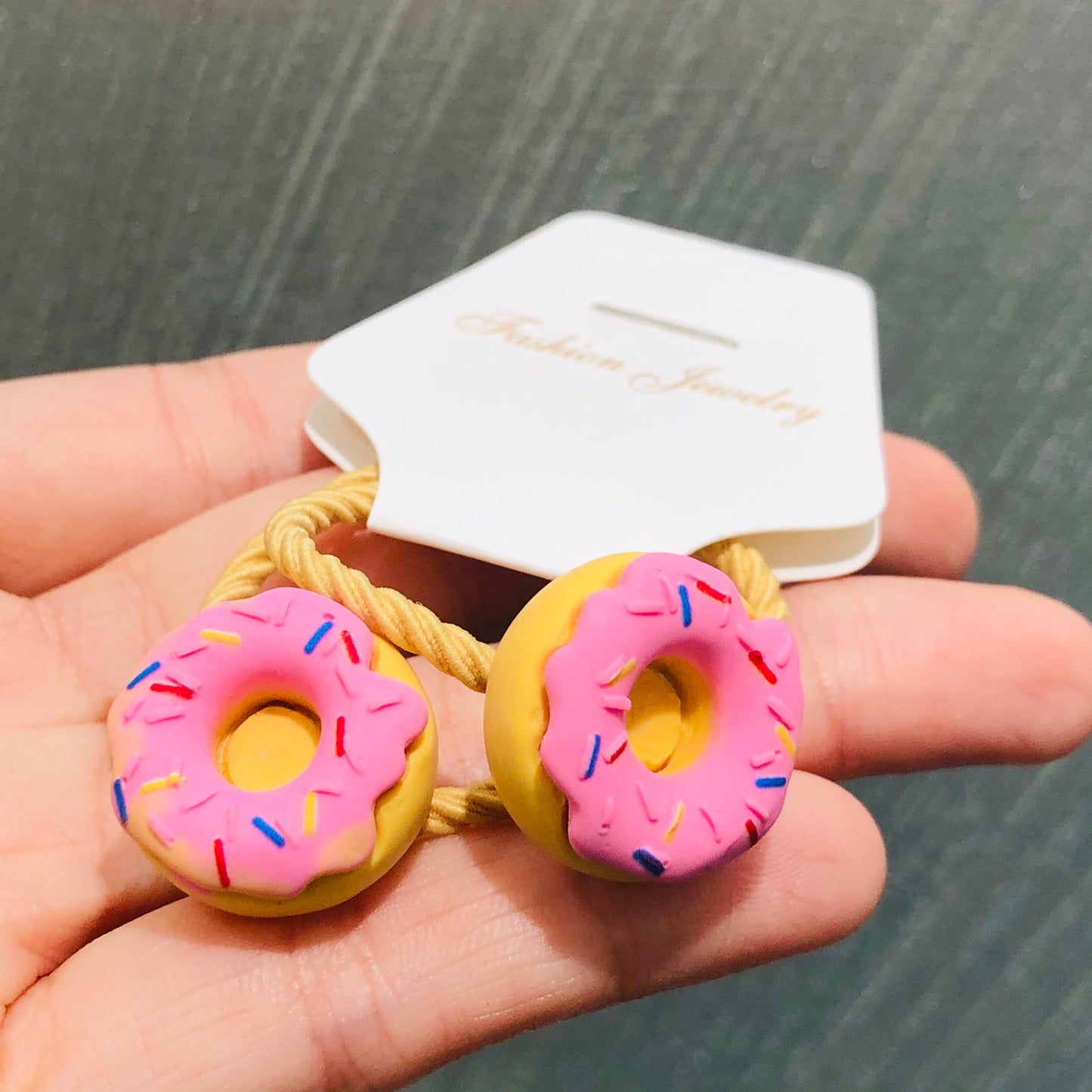 2Pcs Donut With Sprinkles Girls Elastic Hair Bands Ponytail Hair Ties Kids