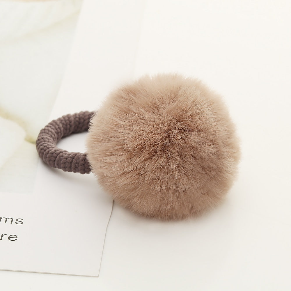 11 Styles Women Soft Furry Candy Colorful Fur Ball Hair Ring Hair Rope Pom Pom