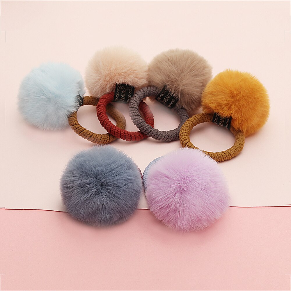 11 Styles Women Soft Furry Candy Colorful Fur Ball Hair Ring Hair Rope Pom Pom