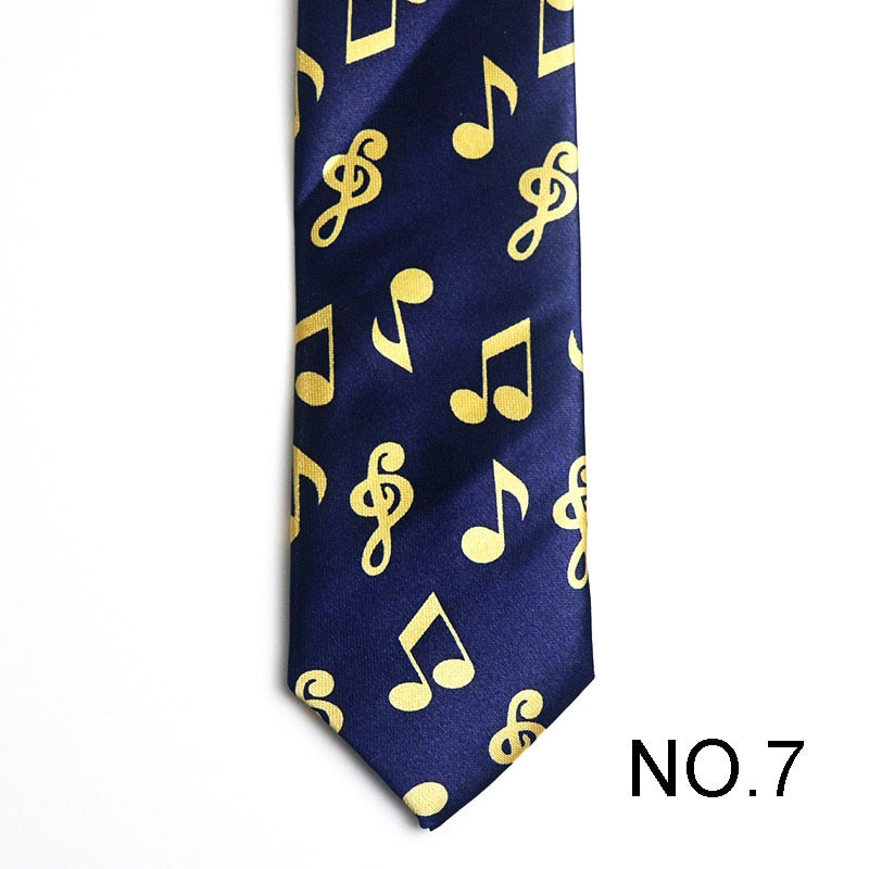 Blue Gold Music Notes Design Novelty Tie Men's Tie Male Neckties Suit Party Ties
