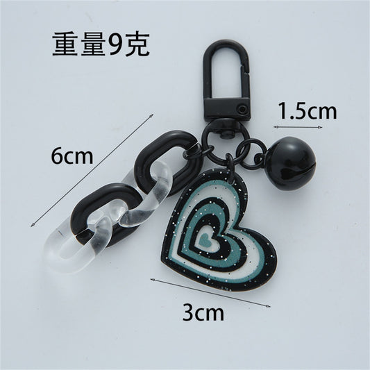 Black Heart Chain Pendant Acrylic Keychains Cute Love Keyrings Women Bag