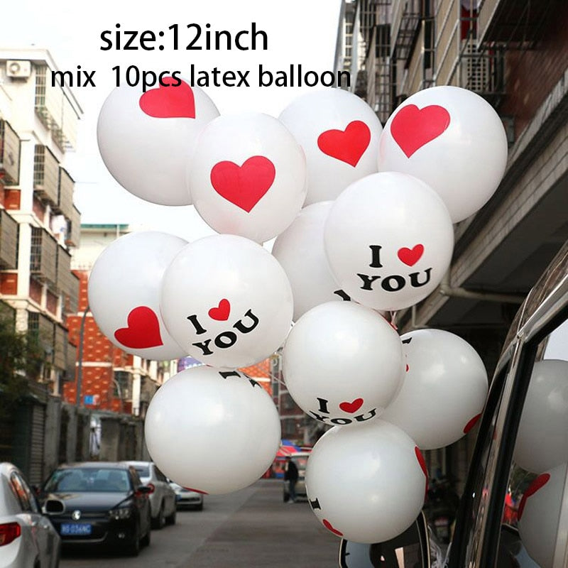 10pcs White Mixed Design Heart Latex Balloon Valentines Day Inflatable Balloon