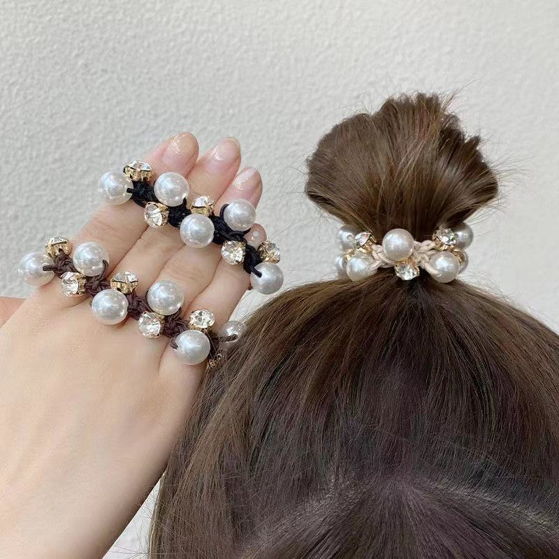 1Pcs 3 Colors Women's Pearl Hair Rope Hair Ring Ball Head Ponytail Rubber Band