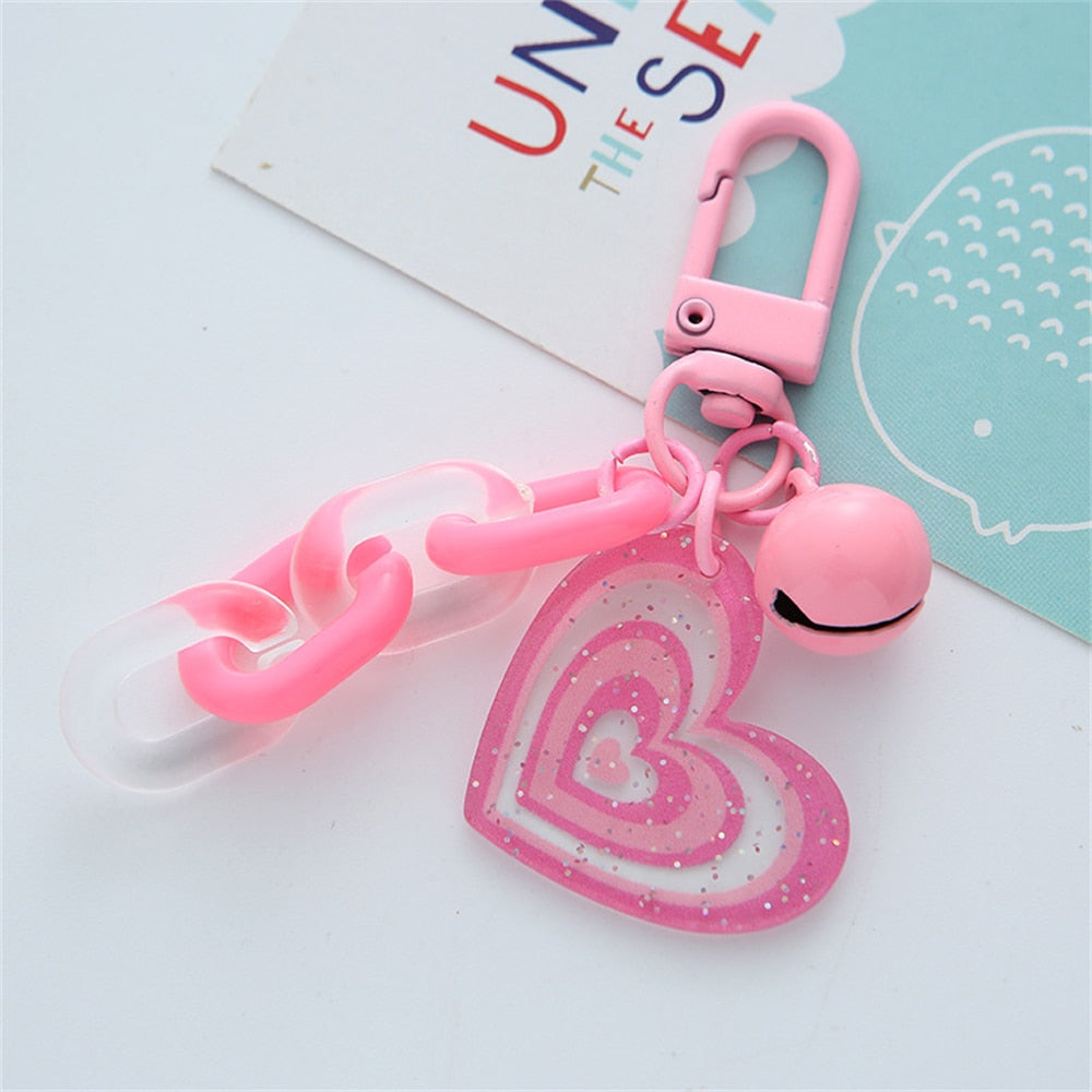 Pink Heart Chain Pendant Acrylic Keychains Cute Love Keyrings Women Bag