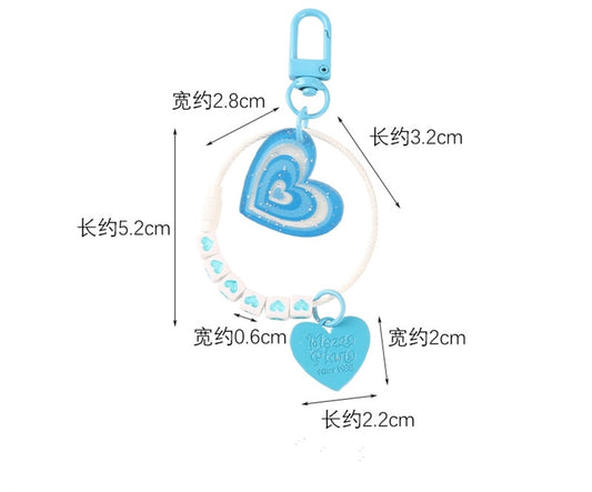 Blue Heart Beads Pendant Acrylic Keychains Cute Love Keyrings Women Bag