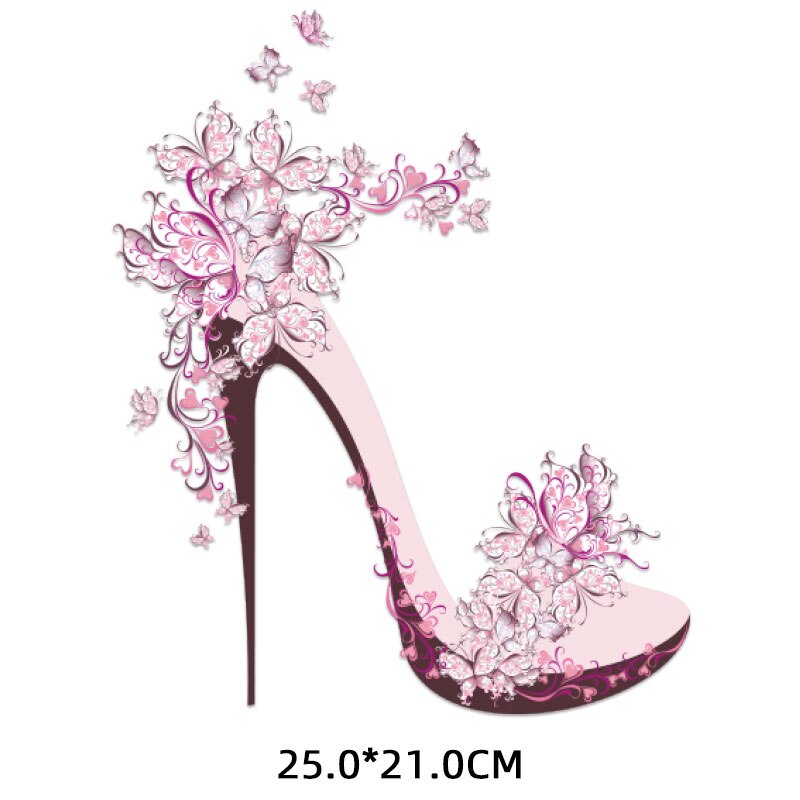 Pink Floral Shoe Iron on Sticker Girl Clothes Cartoon Patches Stickers Shirts