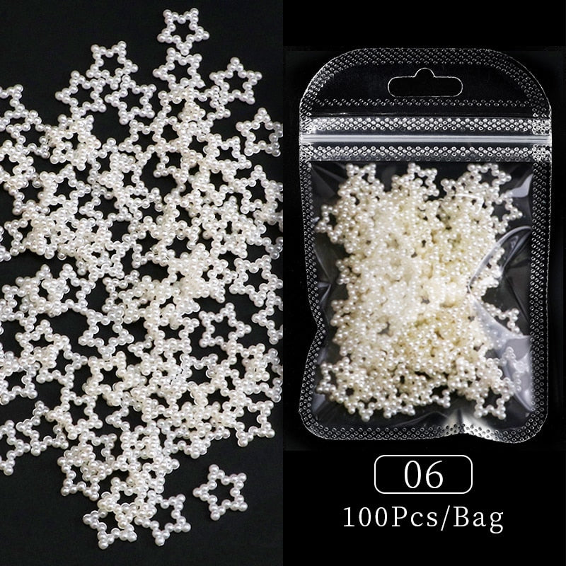 100Pcs Pearl Stars Nail Art Jewelry Decoration DIY Nail Crafts Accessories Charm