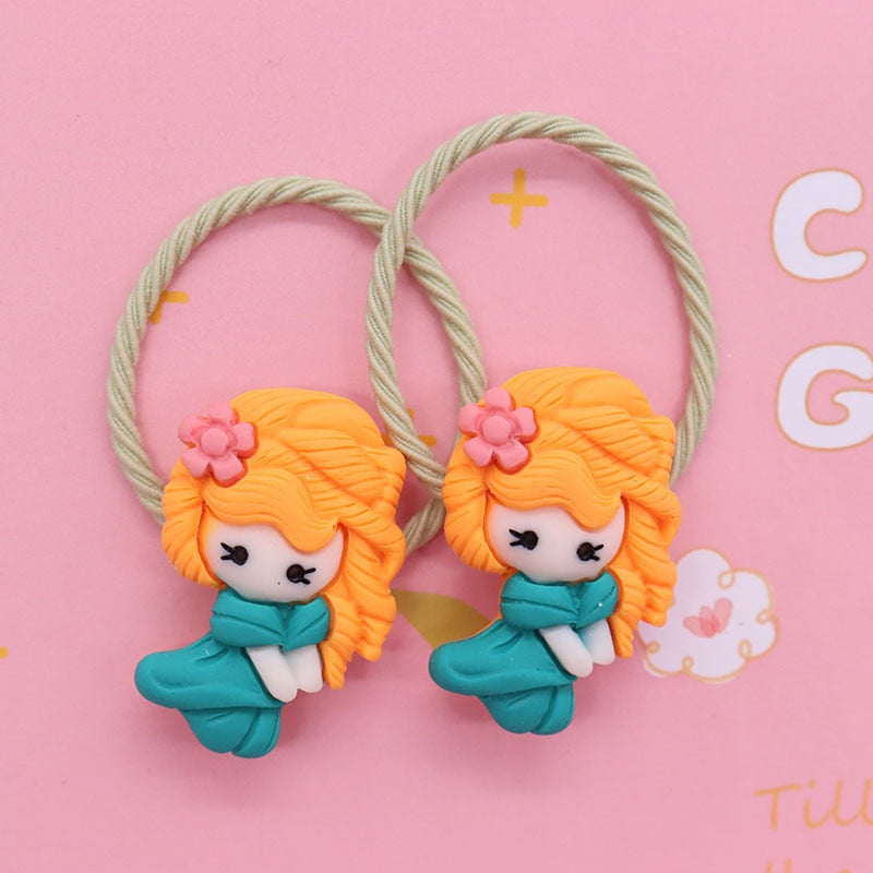 2Pcs Green Dress Princess Baby Headband Scrunchies Children's Elastic Bands Kids