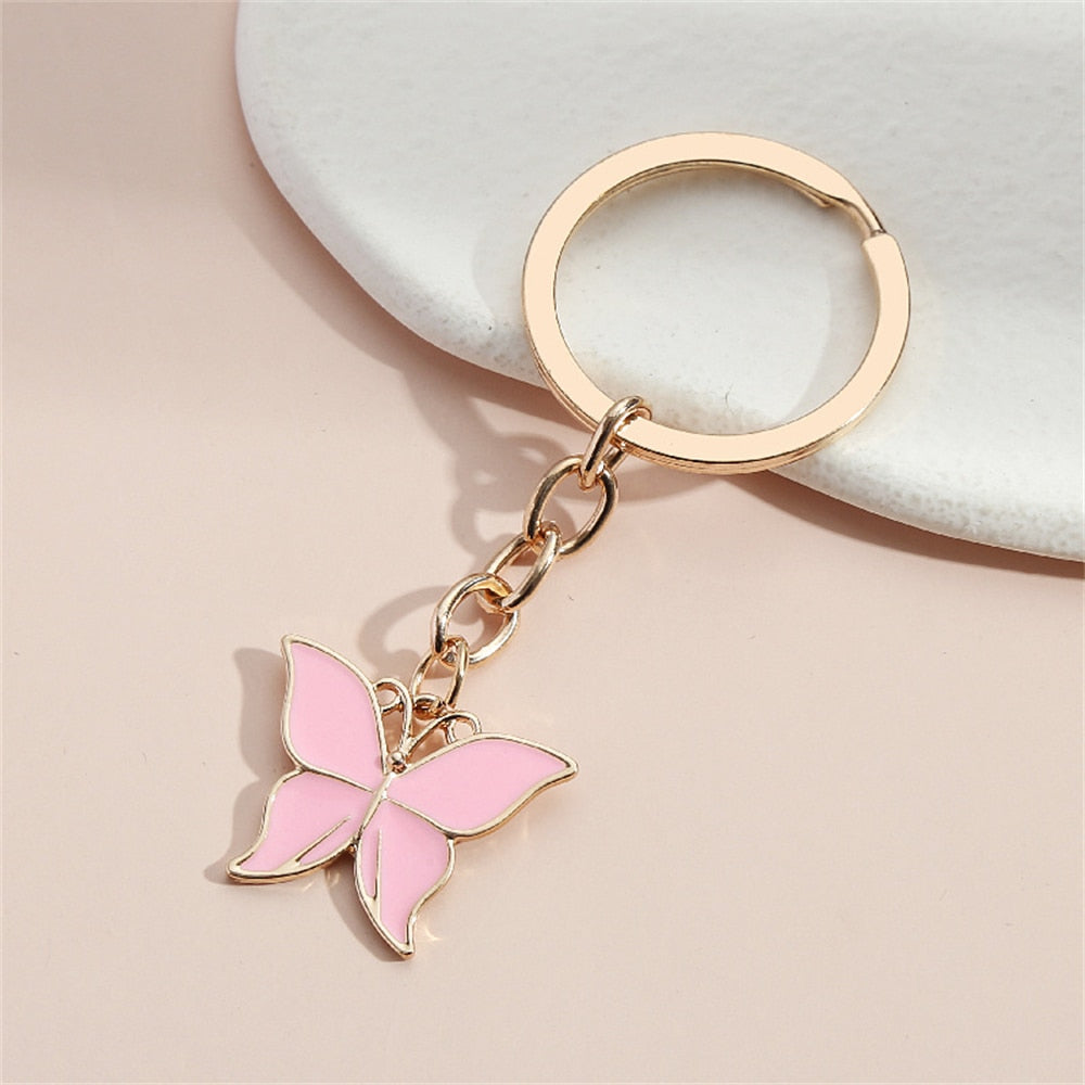 Red Metal Butterfly Keychains Women Handbag Charms Exquisite Keyring For Girls