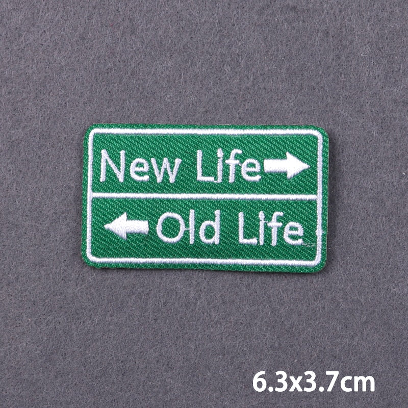 New Life Old Life Green Slogan Patch Iron On Badge Clothes DIY Embroidery