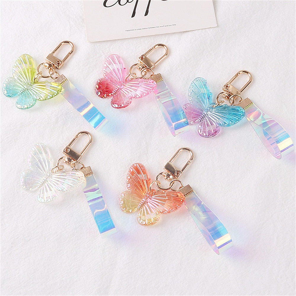 5 Styles Crystal Design Butterfly Acrylic Keychain Three-dimensional Dream Color
