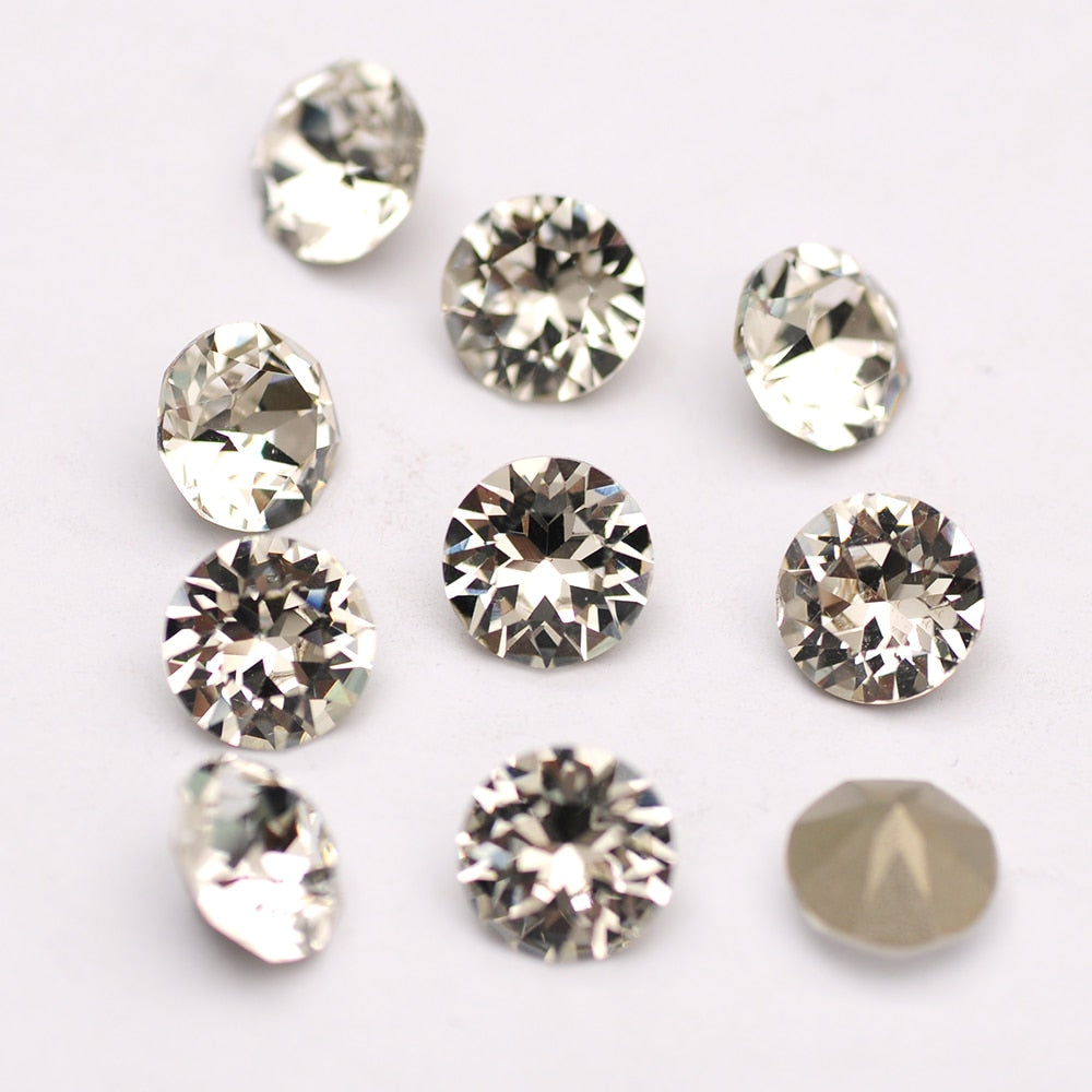 Glass Diamond Shape Round Stone 5-10mm Cone Pointed Crystal Pointback Nail Art