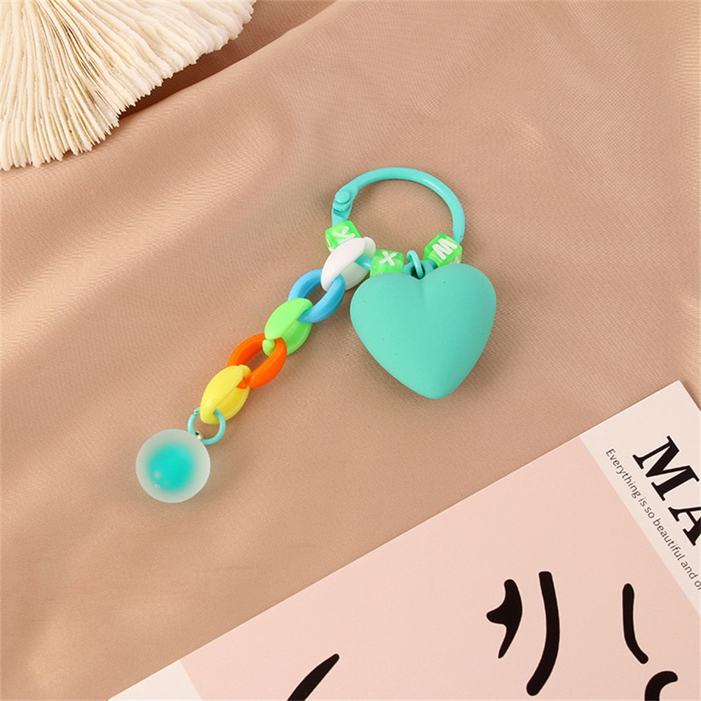 Mint Green Heart Ball Pendant Acrylic Keychain Link Chain Keyring For Women